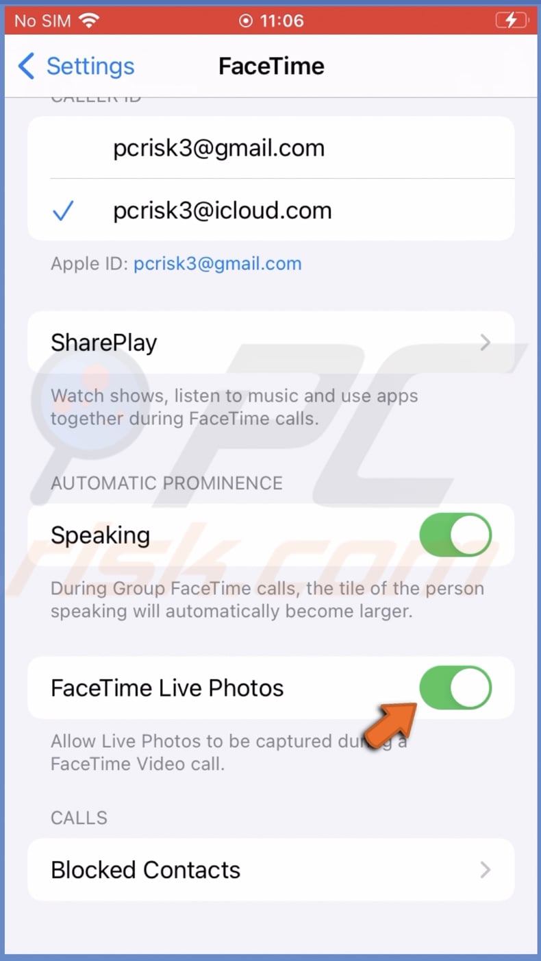 Enable FaceTime Live Photos