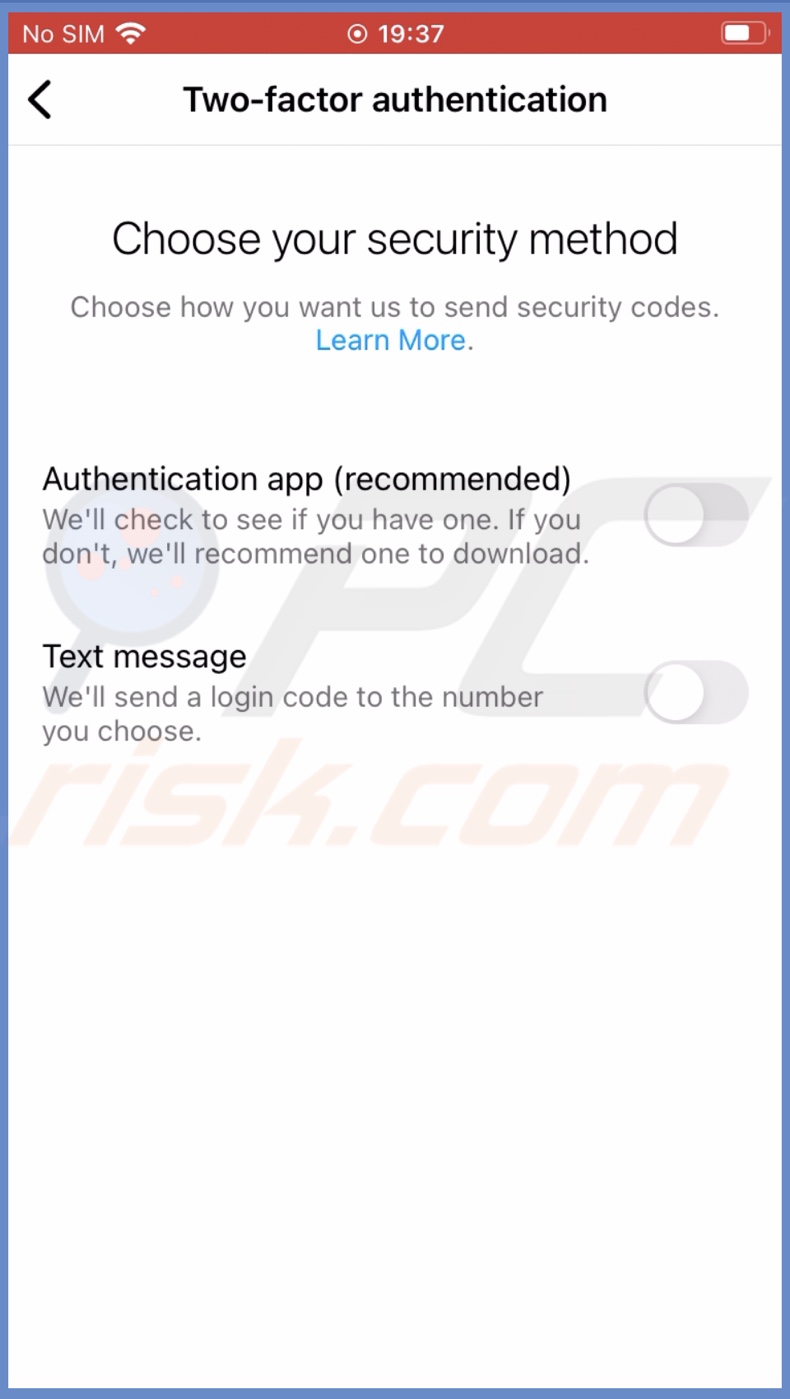 Choose security method