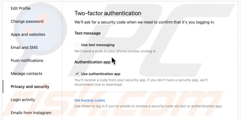 Enable two-factor authentications