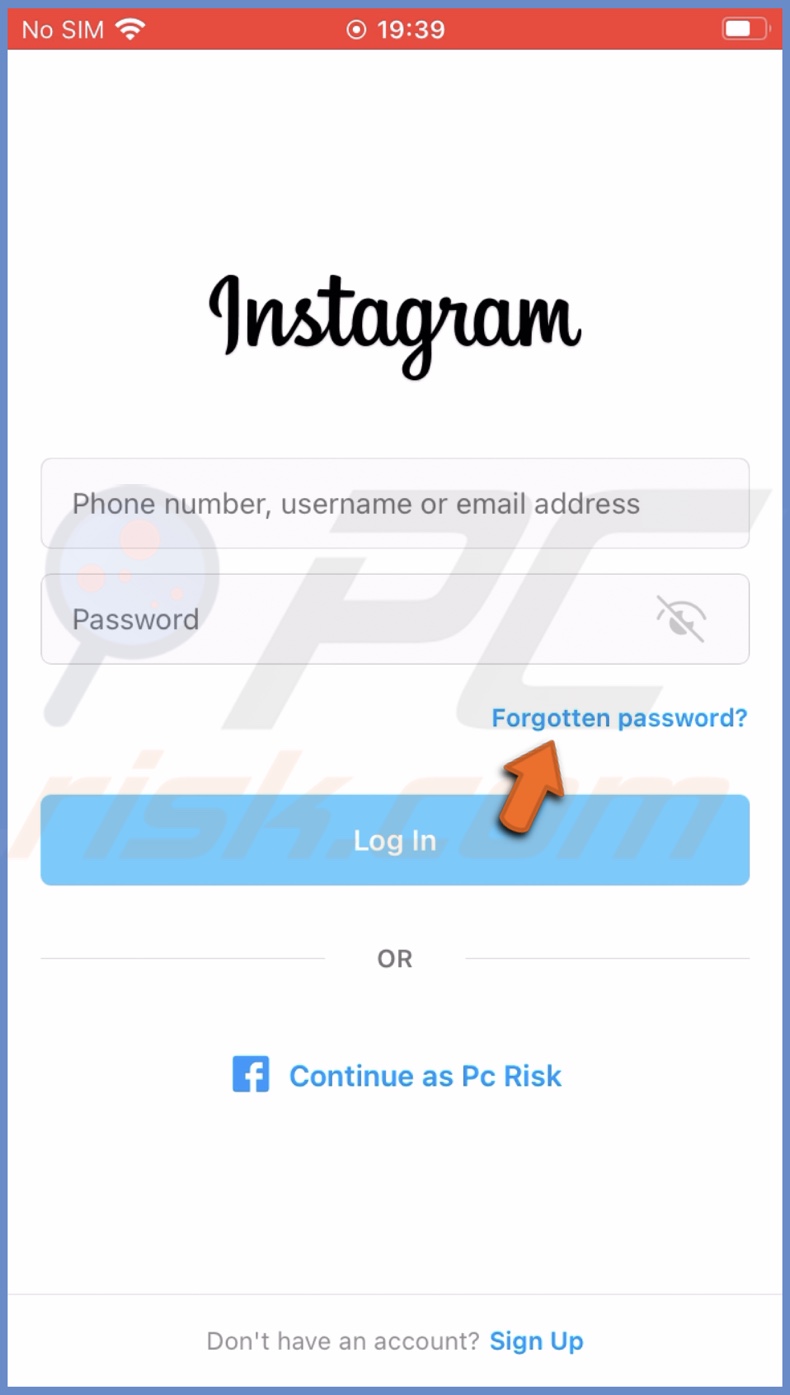 Tap on Forgotten password