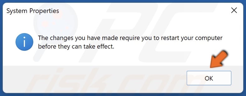 Click OK to confirm the change