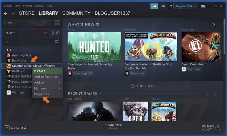 Right-click CS:GO and click Properties