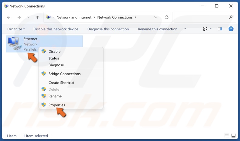 Right-click the network adapter and click Properties