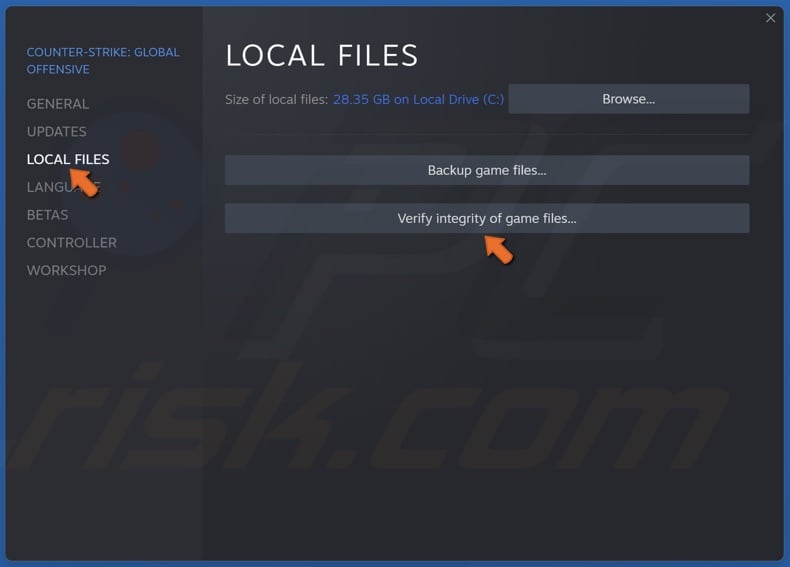 Select Local Files and click Verify integrity of game files