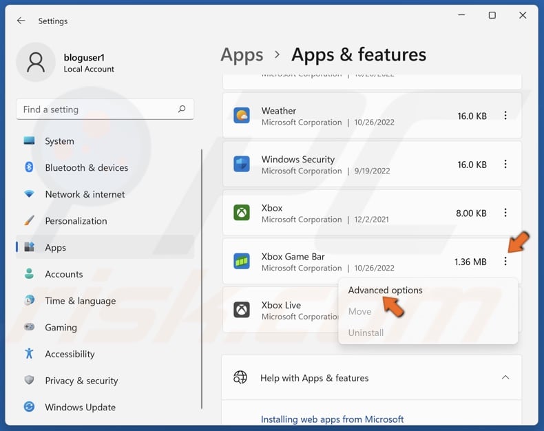 Click the three dots next to Xbox Game Bar and click Advanced options