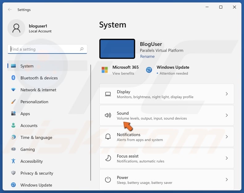 Select Sound in System settings