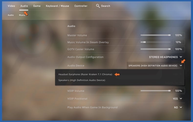 Open the Audio device drop-down-menu and select your preferred microphone