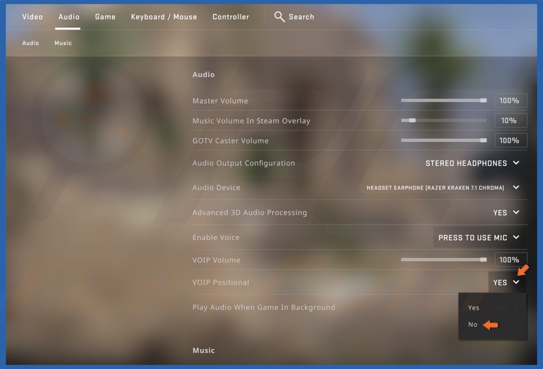 Open the VOIP Positional drop-down menu and select No