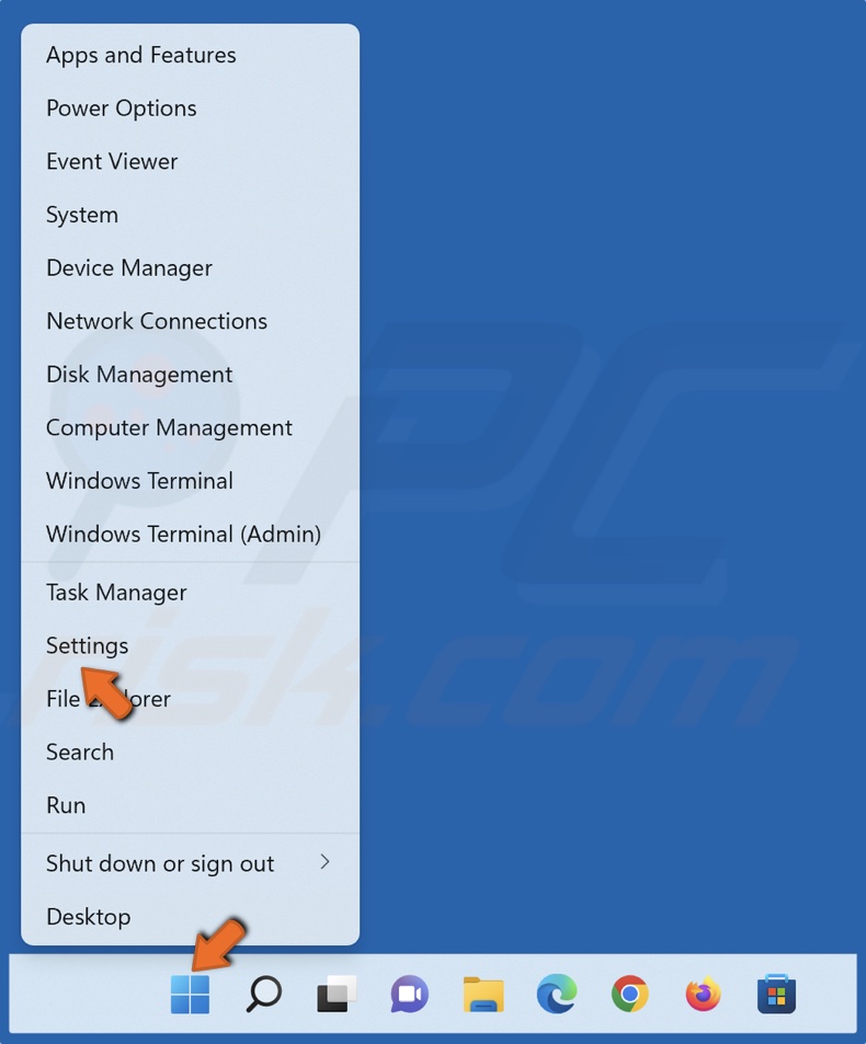 Right-click Windows Start and select Settings