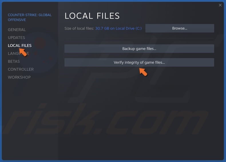 Select the Local Files tab and click Verify integrity of game files
