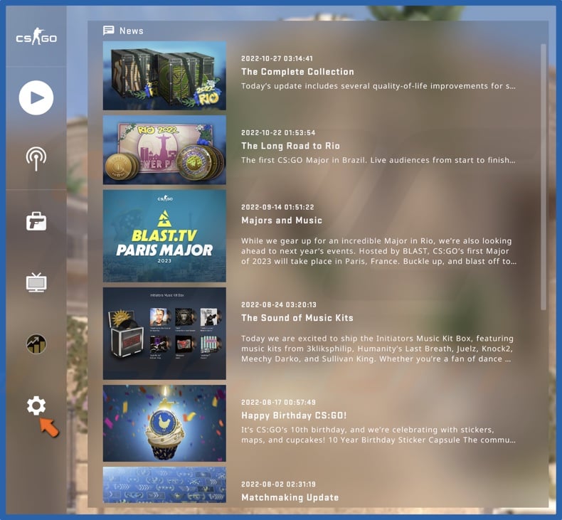 Click Settings in CS:GO