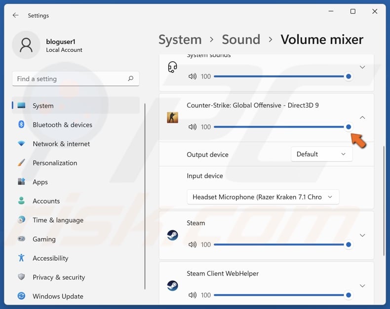 Set CS:GO Audio input to max