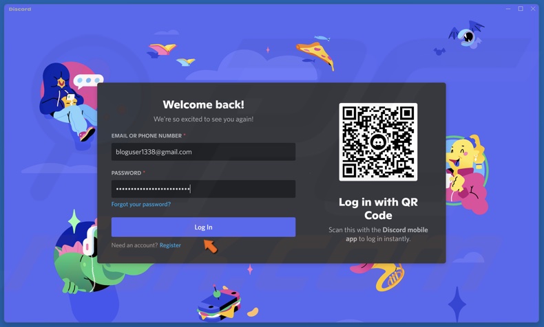 Enter your Discord login credentials and click Log In