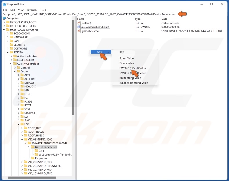Right-click in the right pane, select New and select DWORD (32-bit) Value