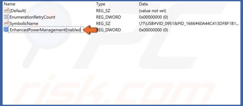 Name the new value as EnhancedPowerManagementEnabled