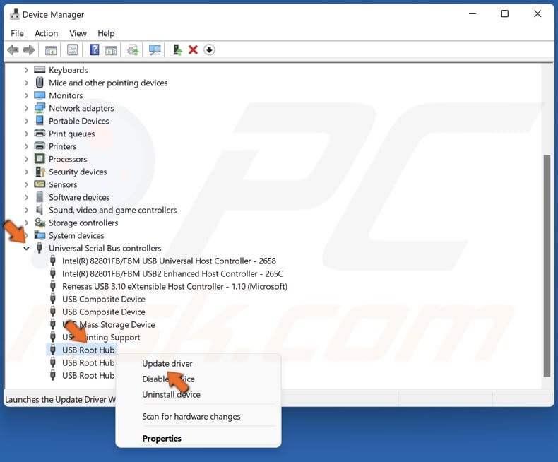 Right-click Generic USB Hub and click Update driver