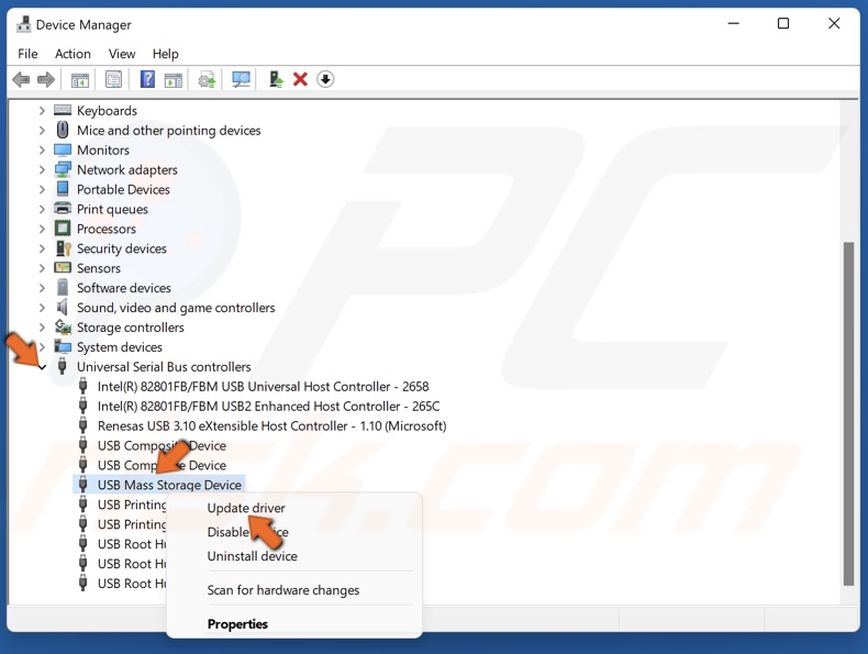 Right-click Unknown USB Device and click Update driver