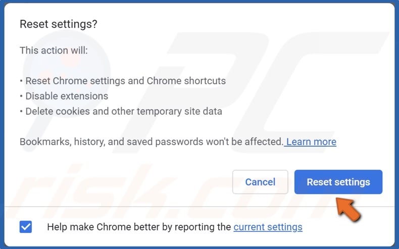 Click Reset settings