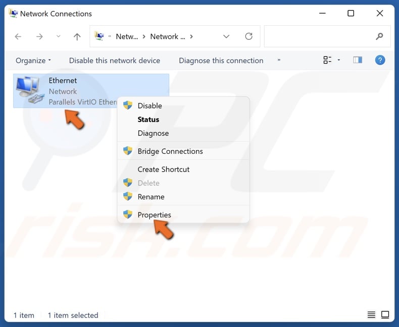 Right-click your network adapter and click Properties