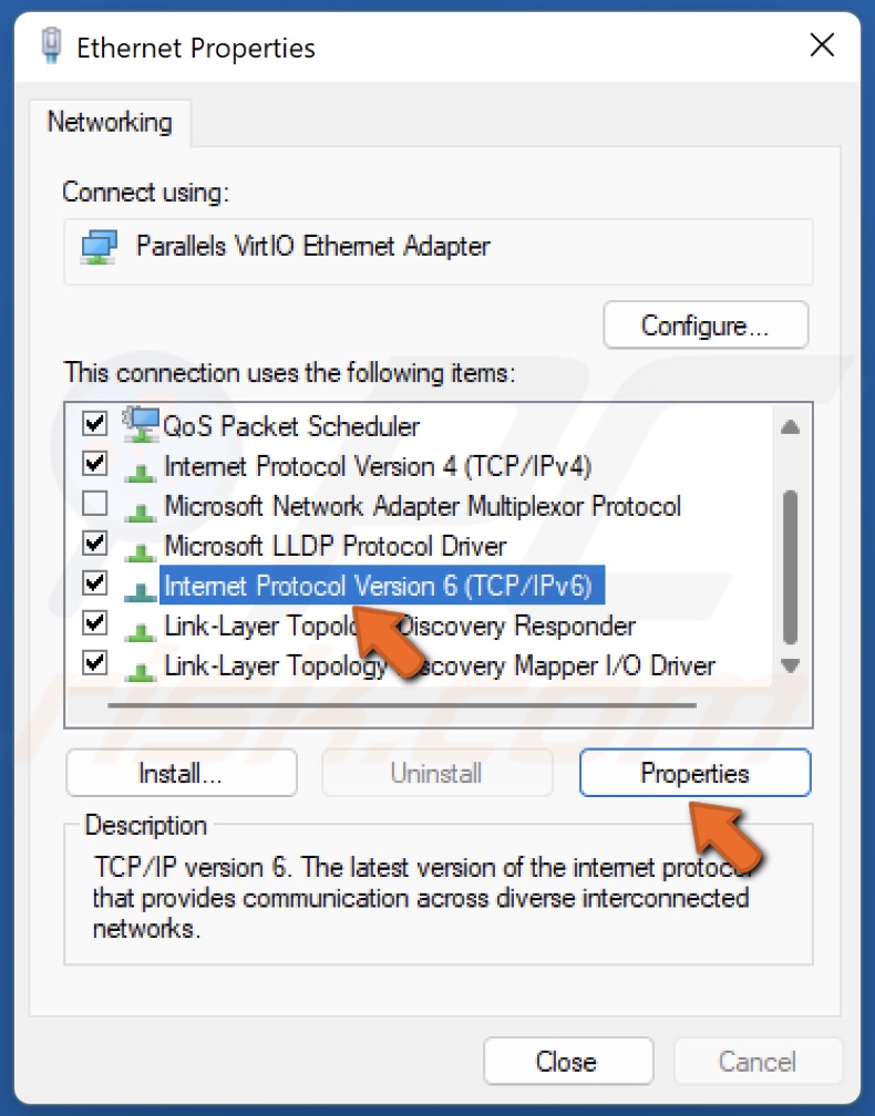 Select Internet Protocol Version 6 and click Properties