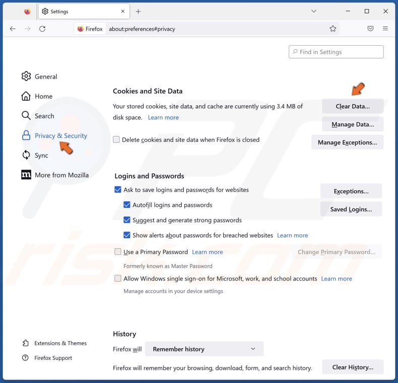 Select Privacy & Security and click Clear Data