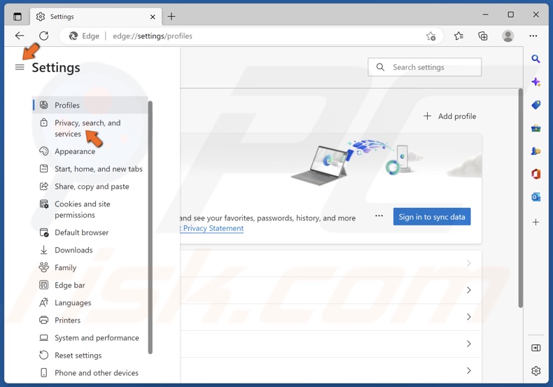 Select Privacy, search, and services