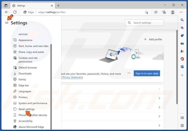 Select Reset settings