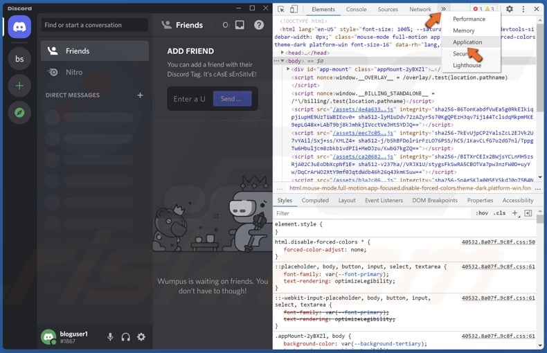 Click the arrow icon and select Application