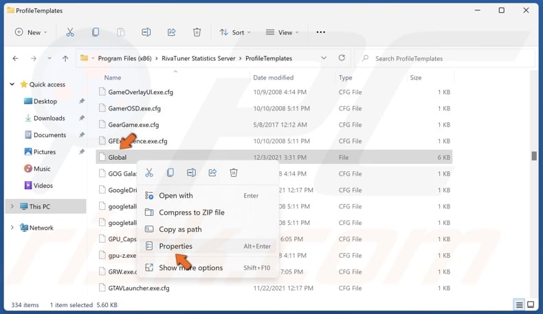 Right-click Global and click Properties