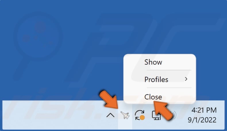 Right-click MSI Afterburner and click Close