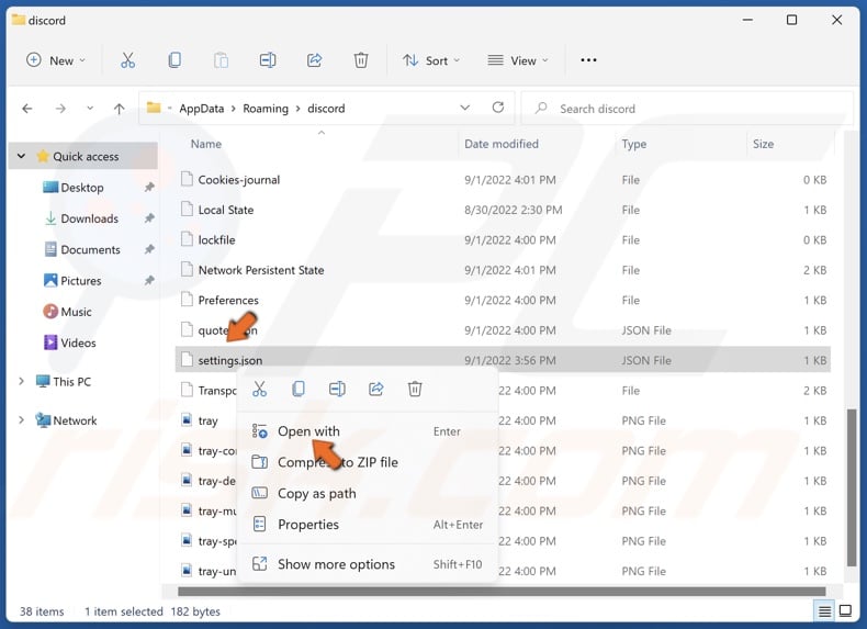 Right-click settings.json and select Open with