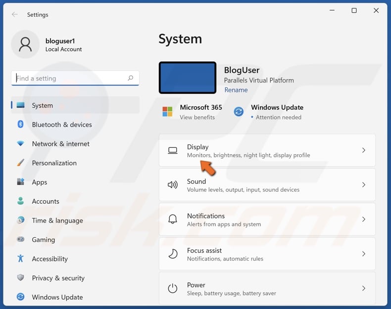 Select Display in the System panel