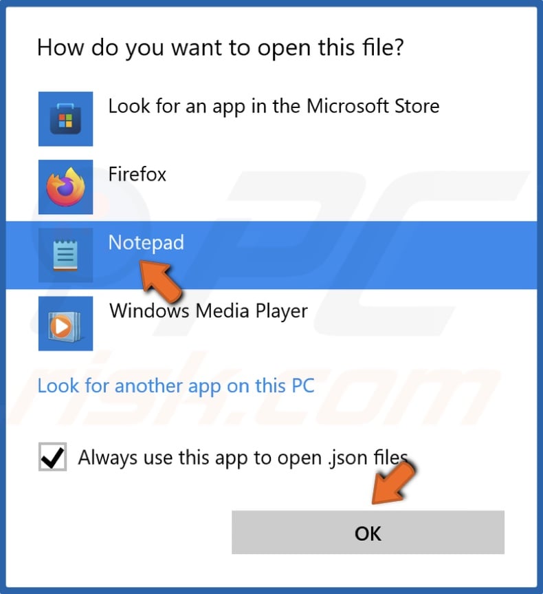 Select Notepad and click OK
