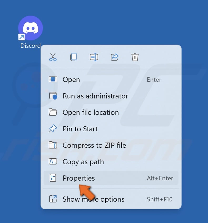 Right-click Discord's shortcut and click Properties