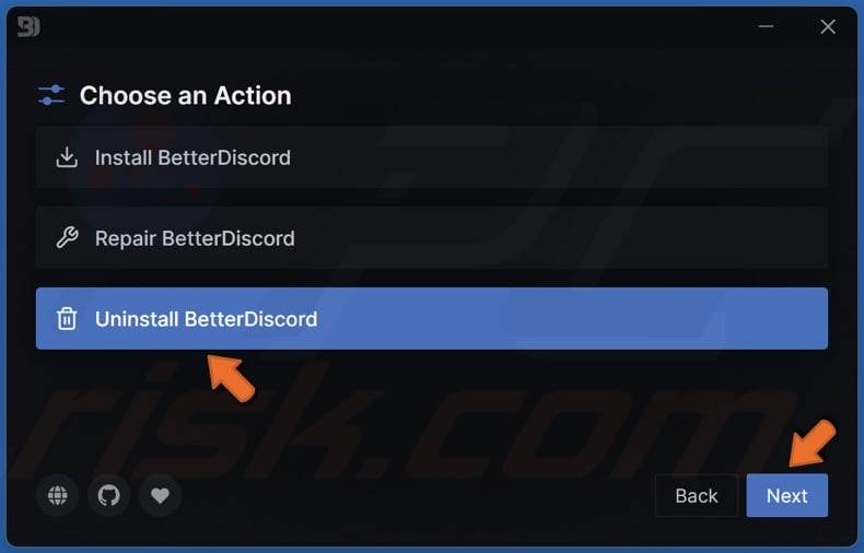 Select Uninstall BetterDiscord and click Next
