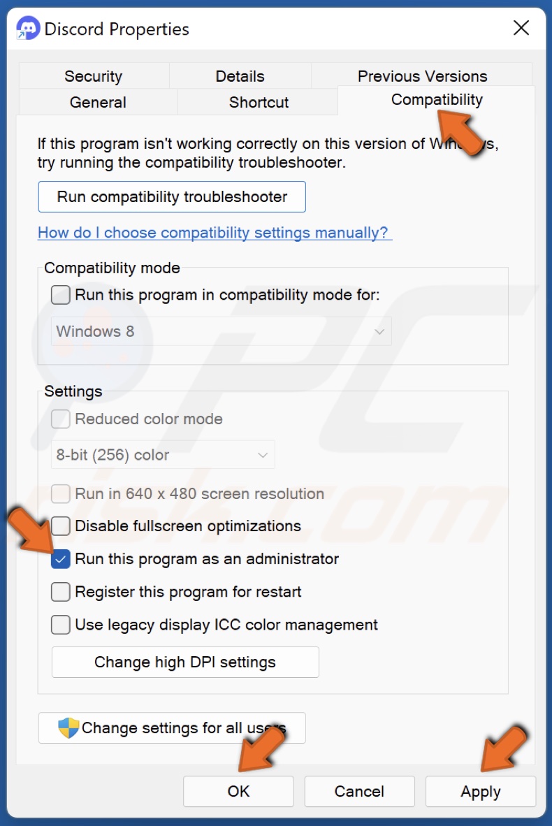 Tick Run Discord as an administrator