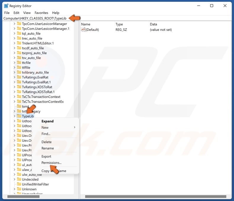 Right-click TypeLib and click Permissions