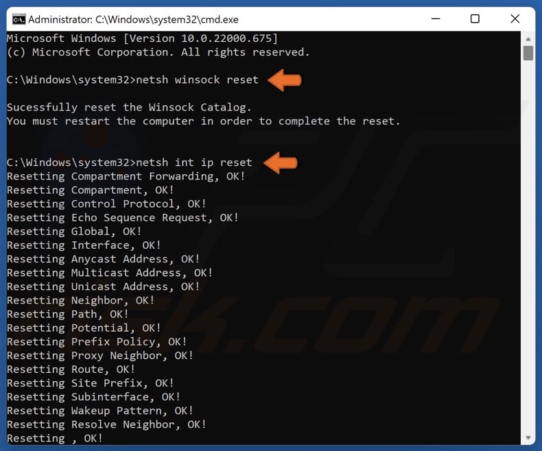 Run netsh winsock reset and netsh int ip reset commands