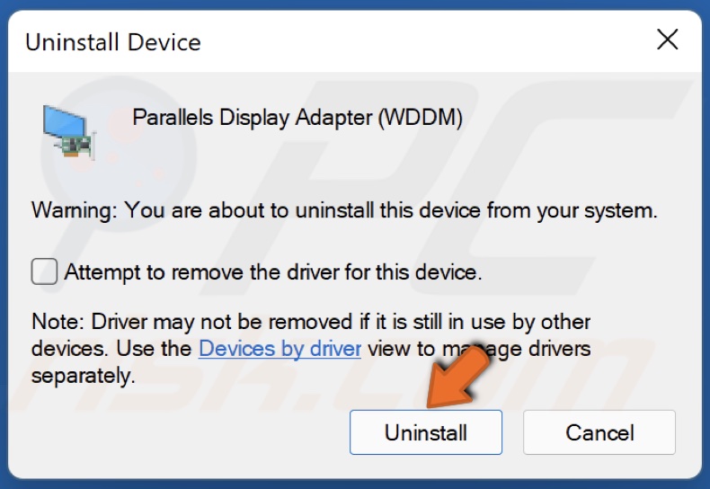 Click Uninstall to confirm the action
