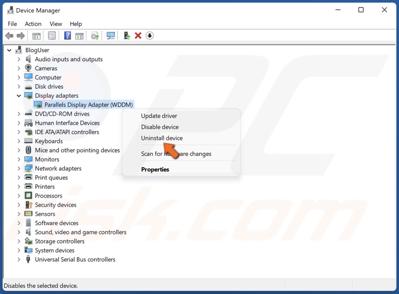 Select Uninstall device