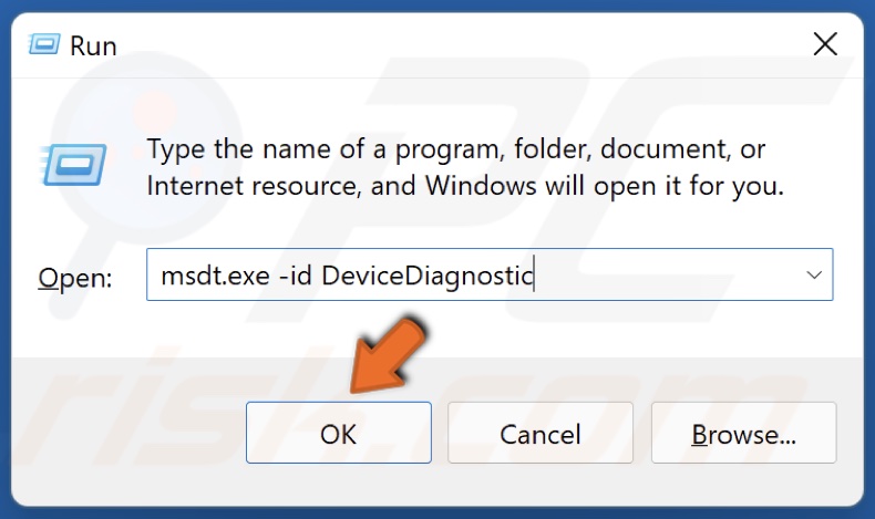 Type in msdt.exe -id devicediagnostic in Run and click OK
