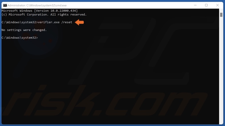 Run the verifier.exe /reset command