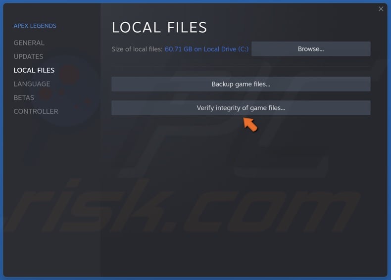 Select the Local Files tab and click Verify integrity of game files
