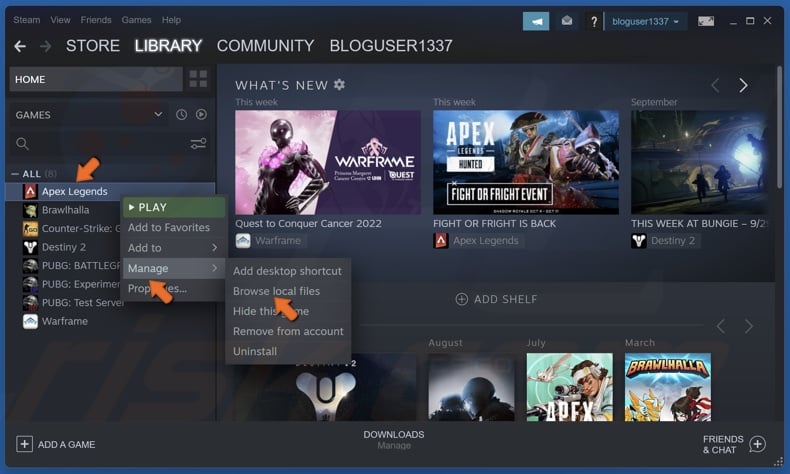 Right-click Apex Legends, select Manage and click Browse local files