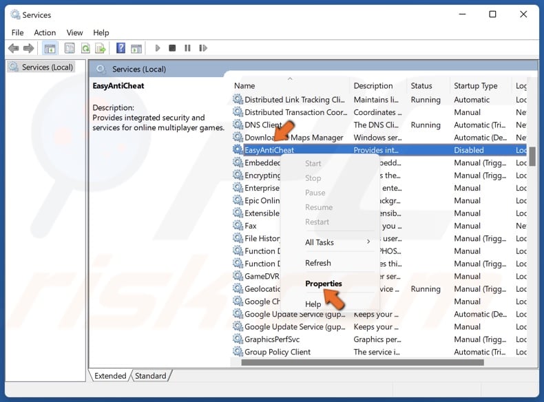 Right-click EasyAntiCheat and click Properties