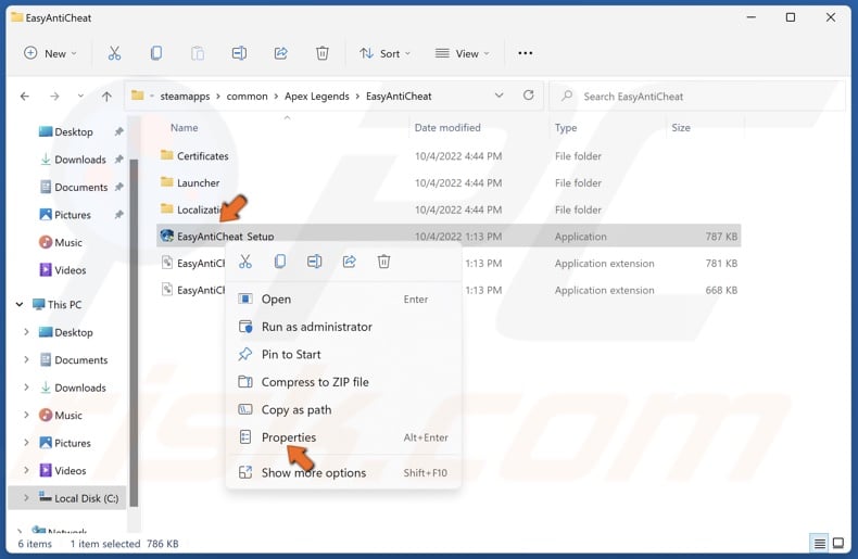 Right-click EasyAntiCheat_Setup and click Properties
