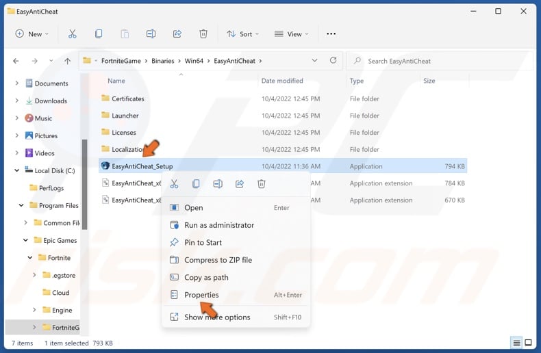 Right-click EasyAntiCheat_Setup and click Properties