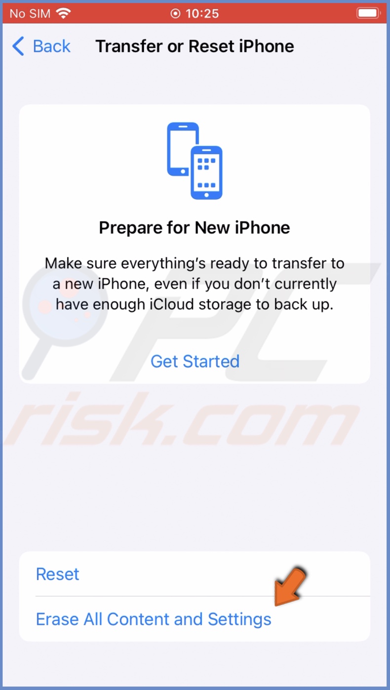 Erase all content and settings