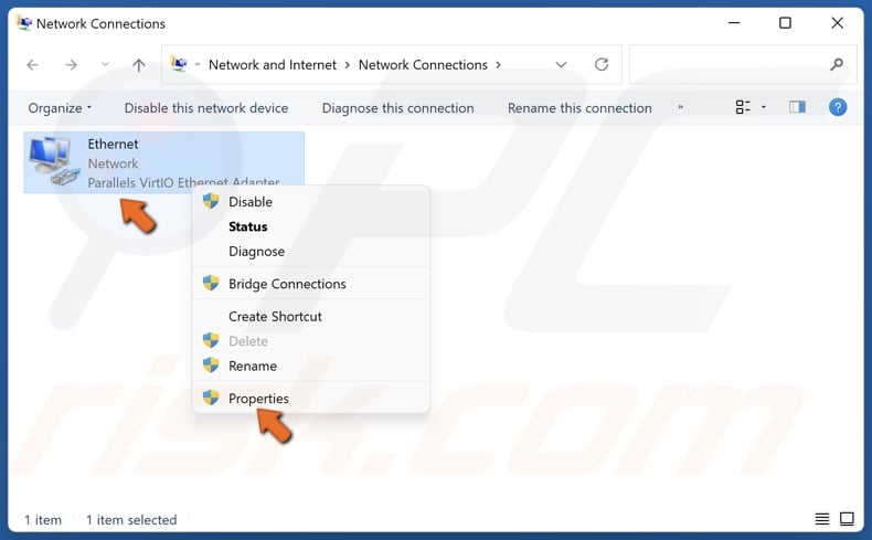 Right-click your network adapter and click Properties