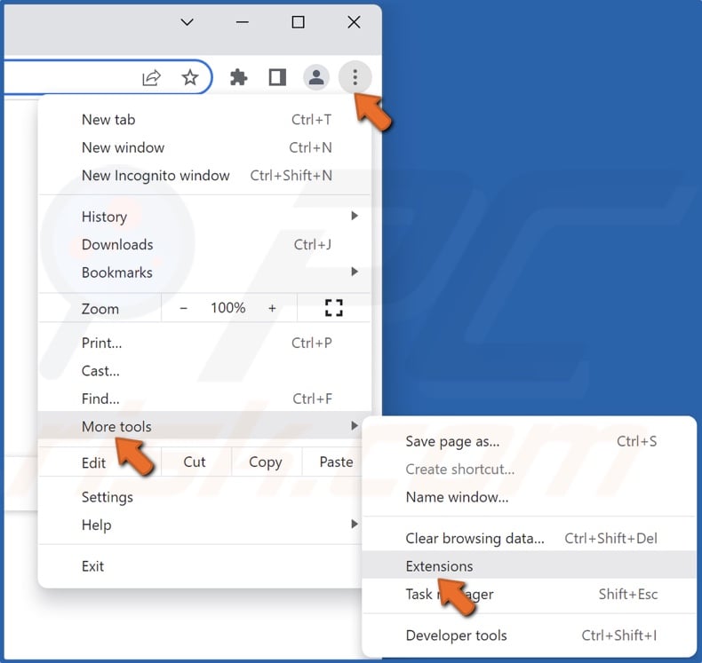 Click the ellipsis, select More tools nad click Extensions